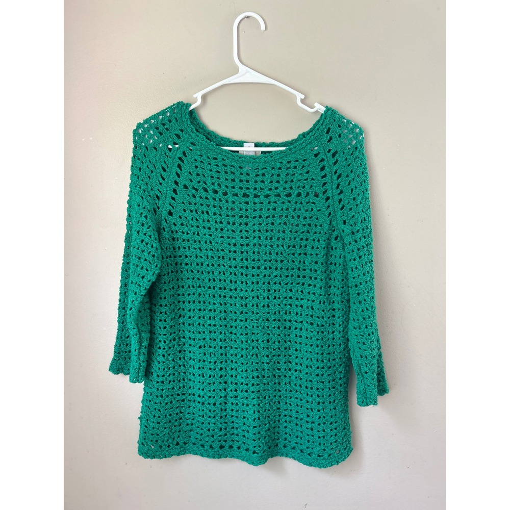 Y2K Fairycore Green Crochet Knit Long Sleeve‎ Top, Women's Size 0 Boho Summer